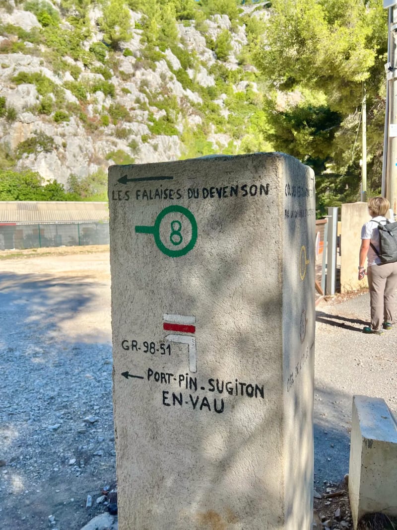 Trail signage for the Calanques National Park in the South of France