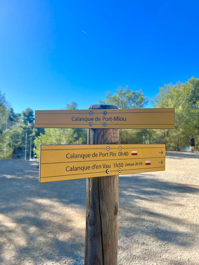 Trail signage for the Calanques National Park in the South of France