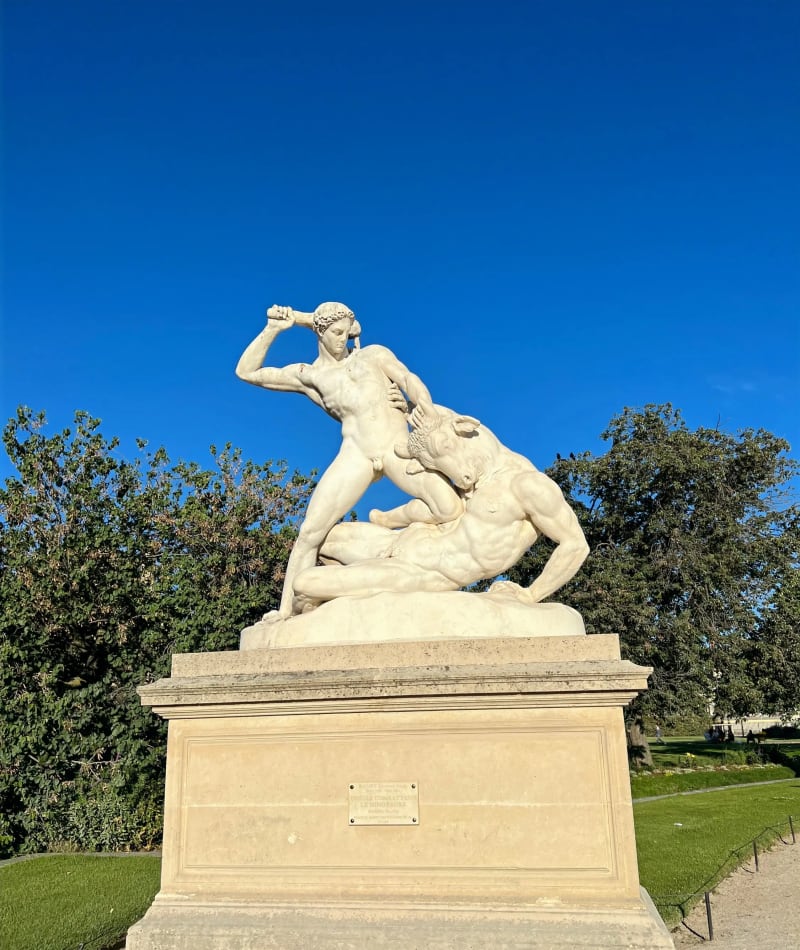A Roman statue in the Tuileries Gardens in Paris, France