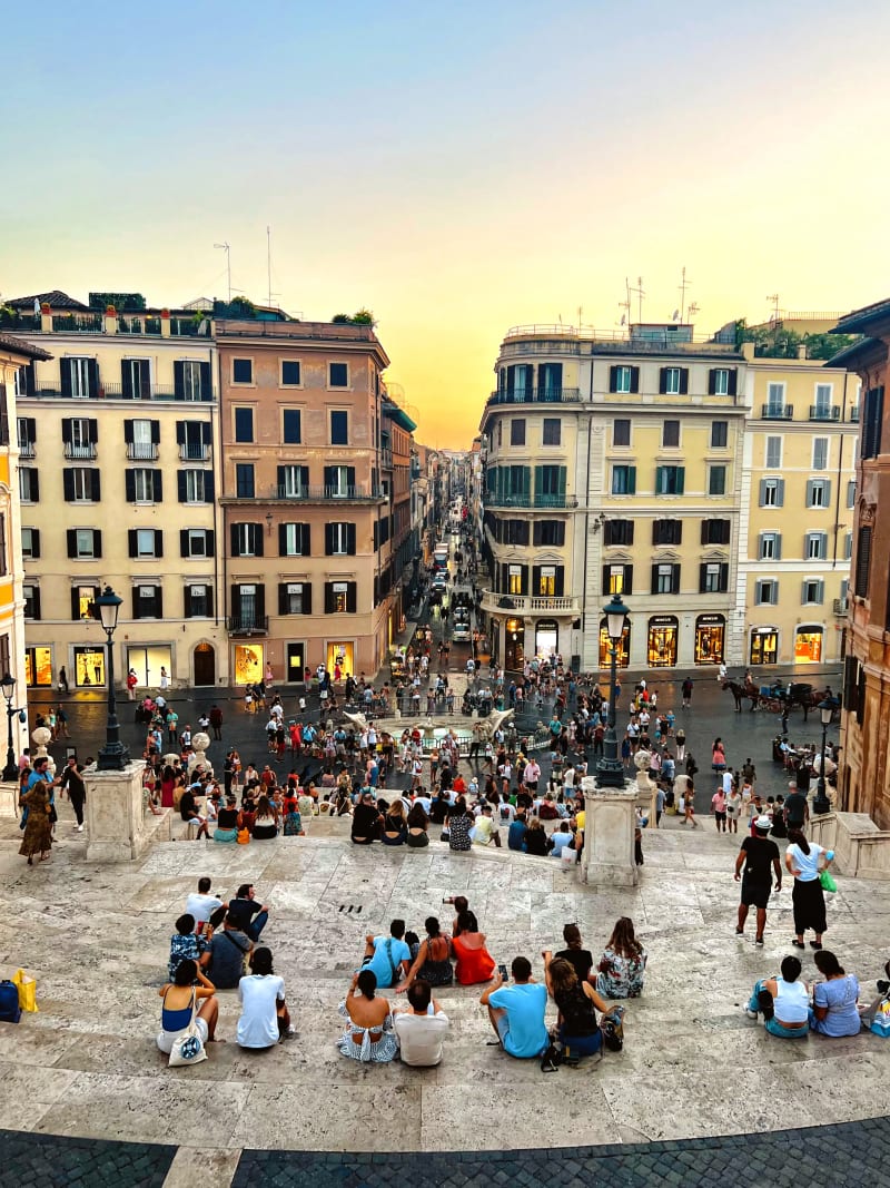 The Spanish Steps at sunset in Rome Italy