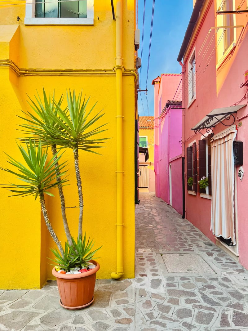 A street on Burano Island in Venice Italy