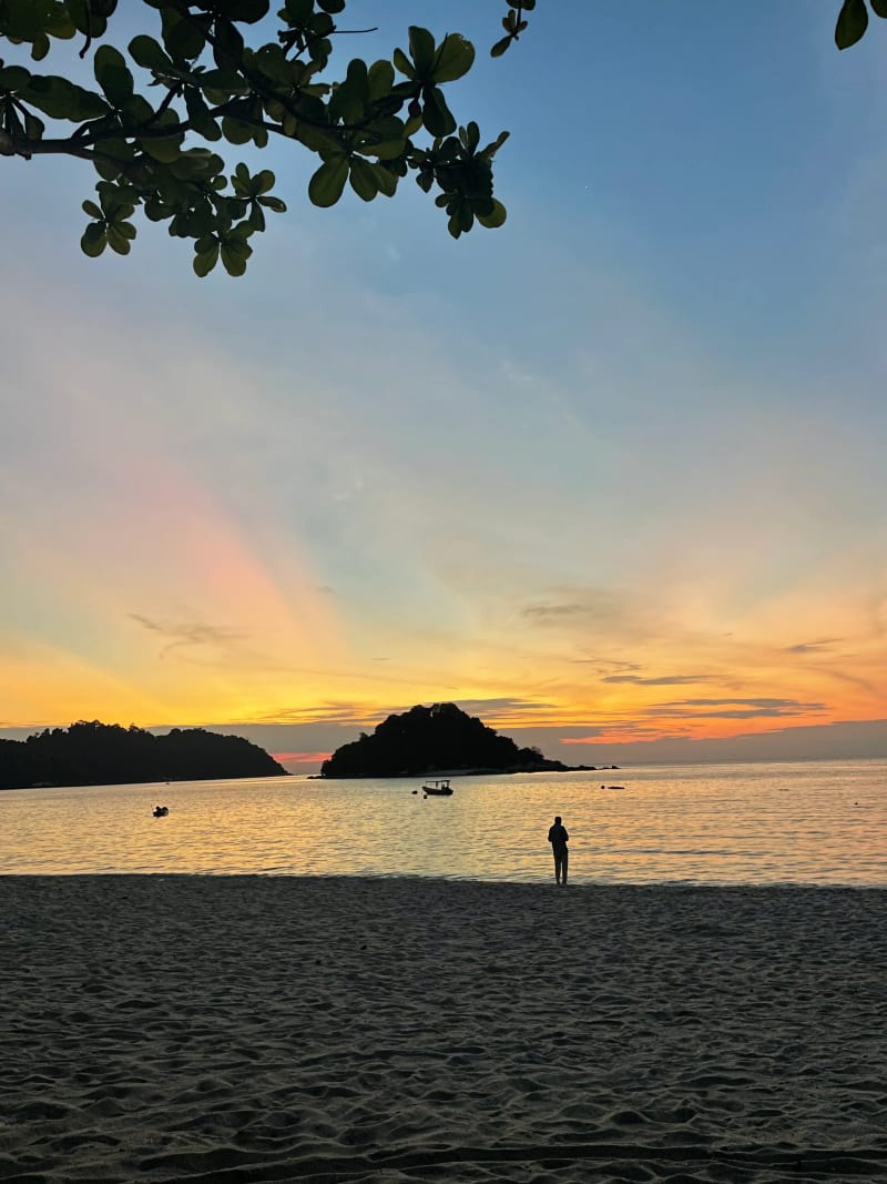 Orange sunset at Coral Beach on Pangkor Island, Malaysia