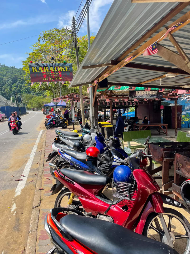 A road with restaurants on Pangkor Island in Malaysia