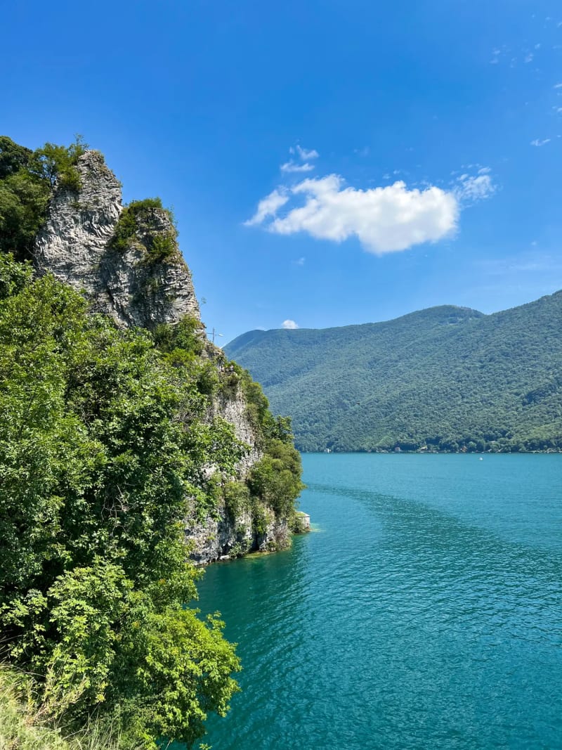 Mountain and lake on a sunny day in Switzerland