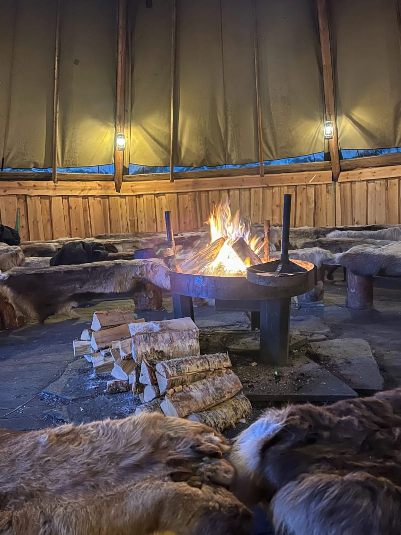 The inside of a traditional lavvo Sami tent in Tromsø, Norway