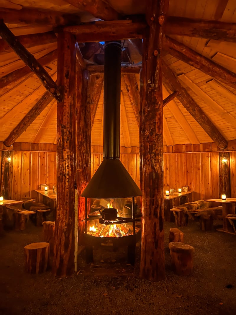 Inside of a traditional lavvo Sami tent in Tromsø, Norway in the winter