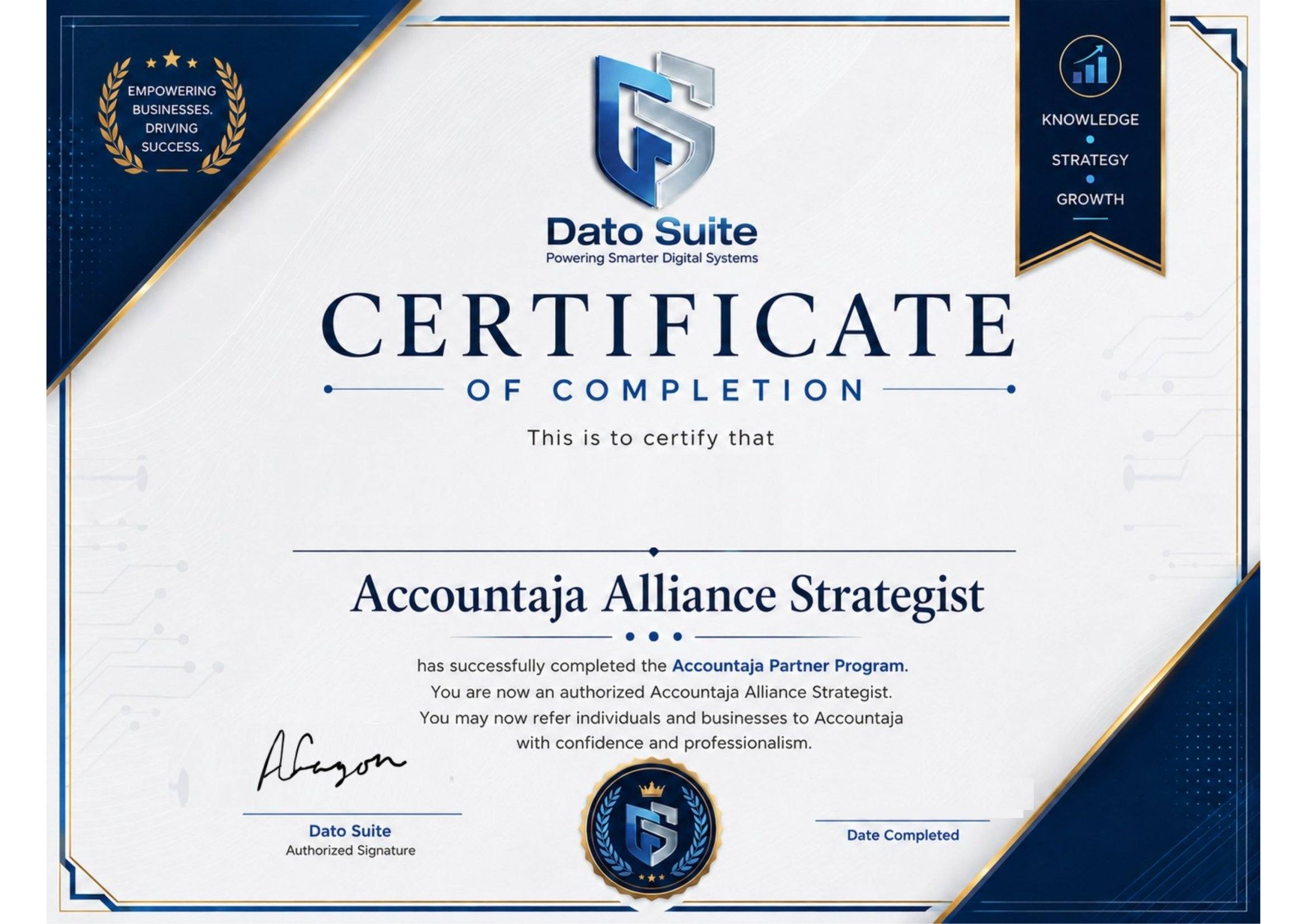 Dato Suite Partner Certificate