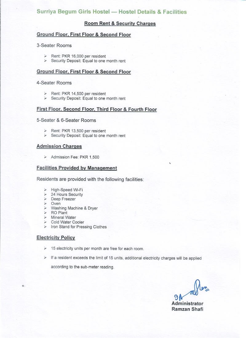 SURRIYA BEGUM GIRLS HOSTEL — hostel in Sultan Town, Lahore