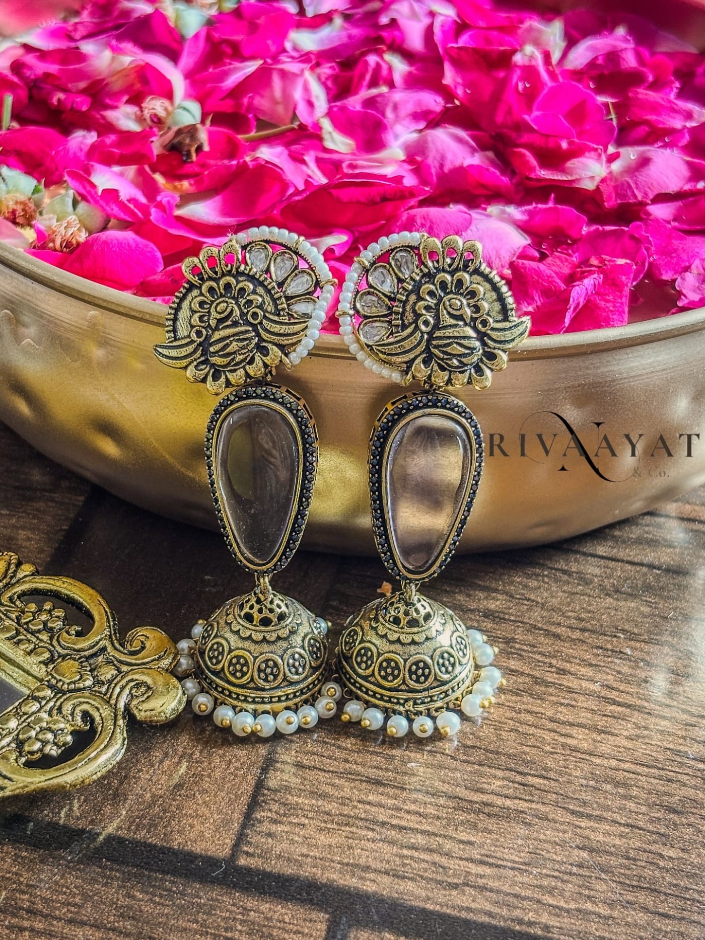 Amarya – Antique Gold Temple & Jhumka Drops