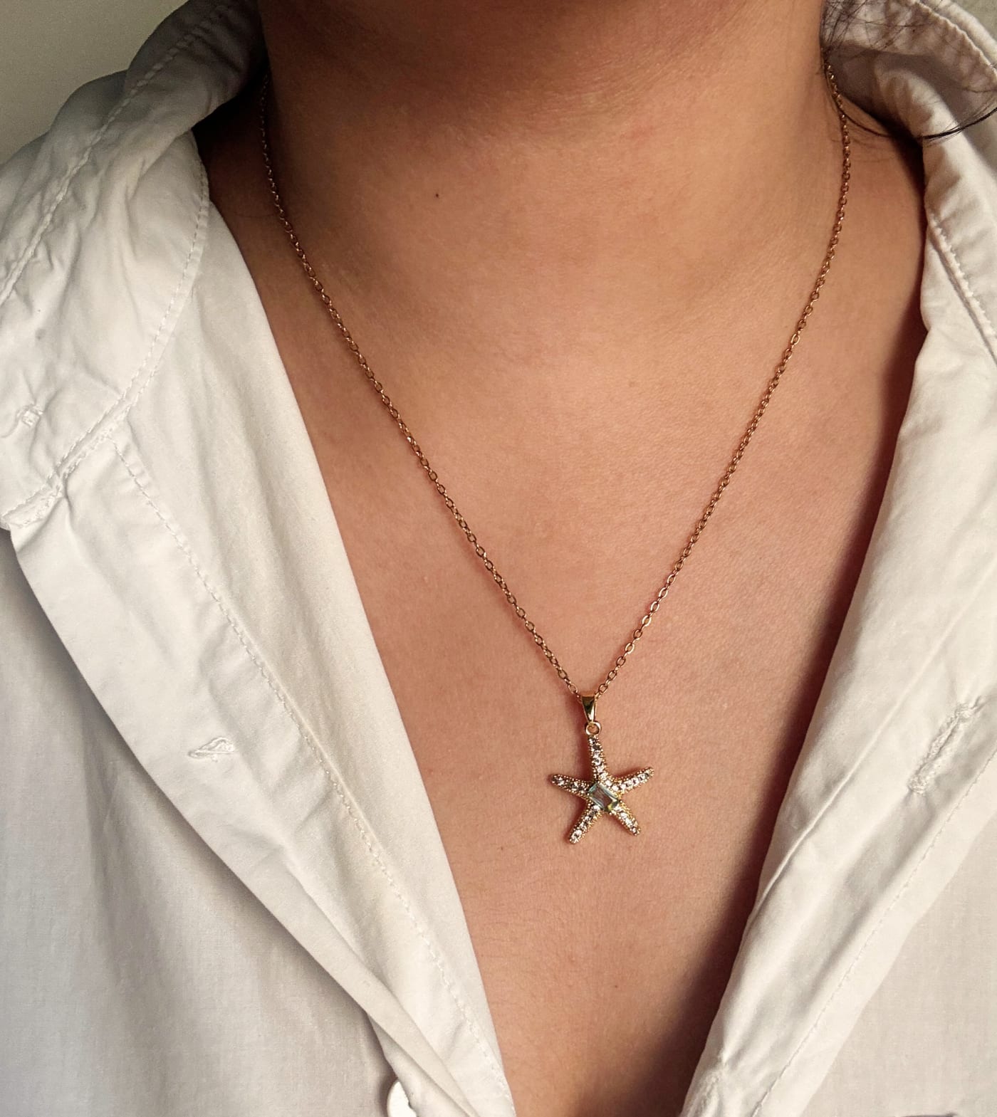 Aqua Crystal Starfish Pendant (Blue)