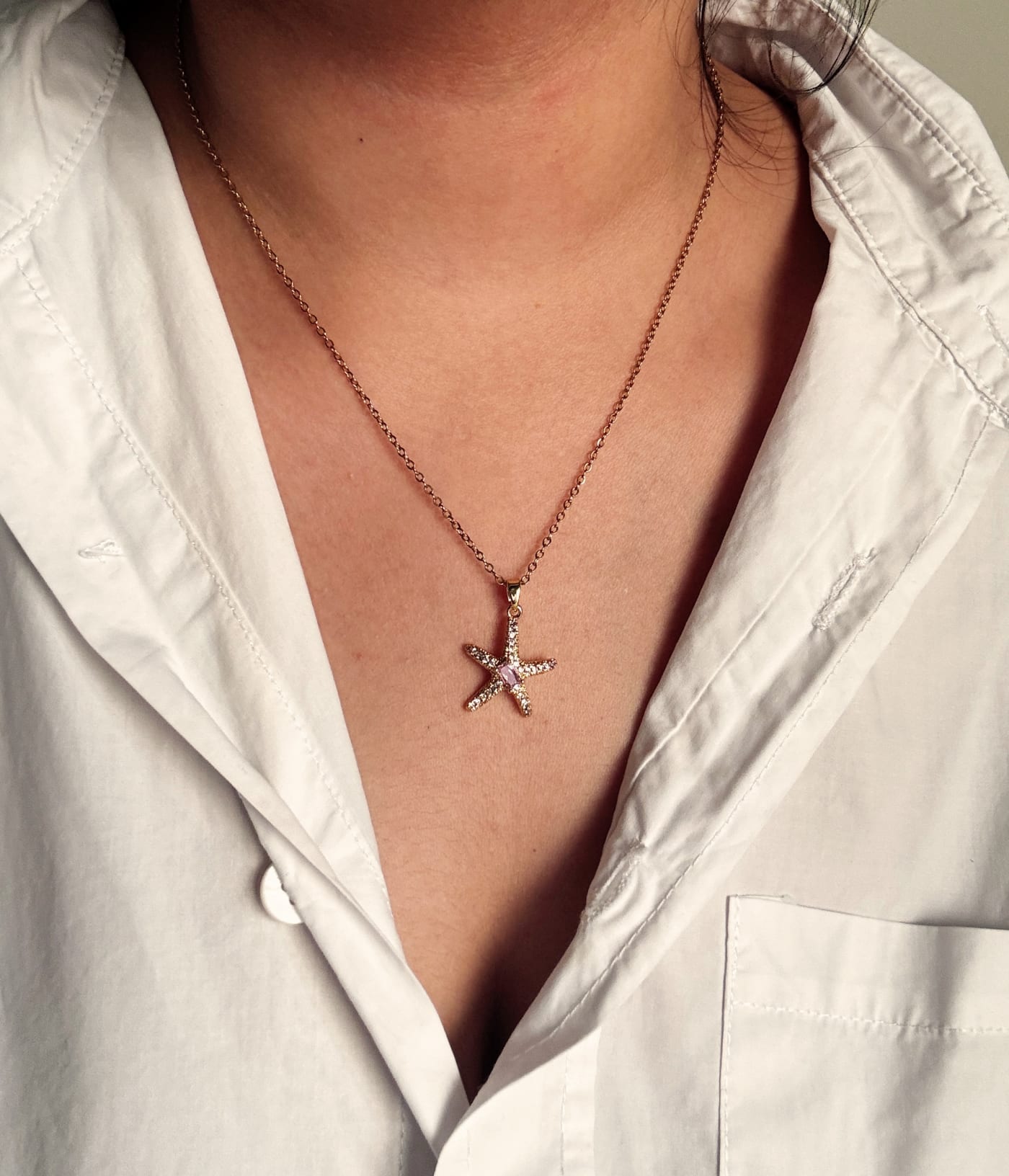 Aqua Crystal Starfish Pendant (Pink)