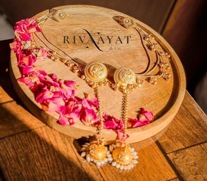 Shahana – Royal Golden Hair-Chain Saharan Jhumka Drops