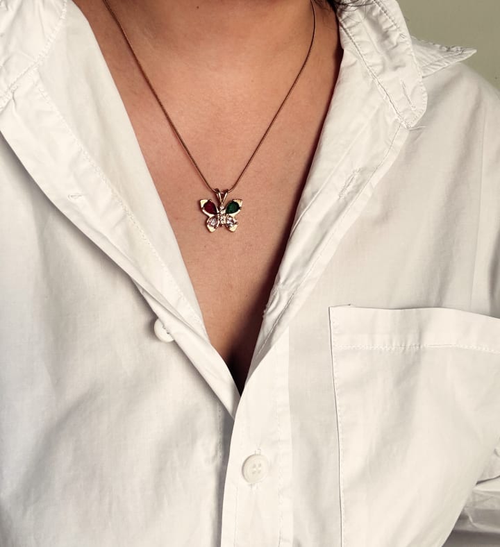 Golden Tri-Color Butterfly Pendant