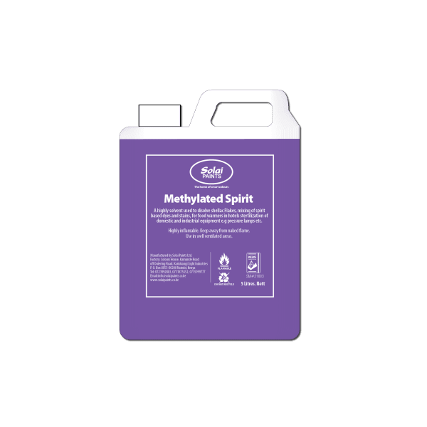 Solai Methylated Spirit genuine container packaging by Solai Paints Ltd in Kenya