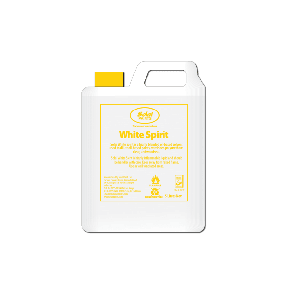 Solai White Spirit genuine container packaging by Solai Paints Ltd in Kenya