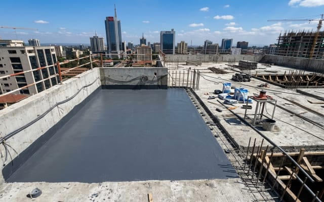 Structural elastomeric waterproofing membrane applied on a concrete flat roof slab in Nairobi Kenya