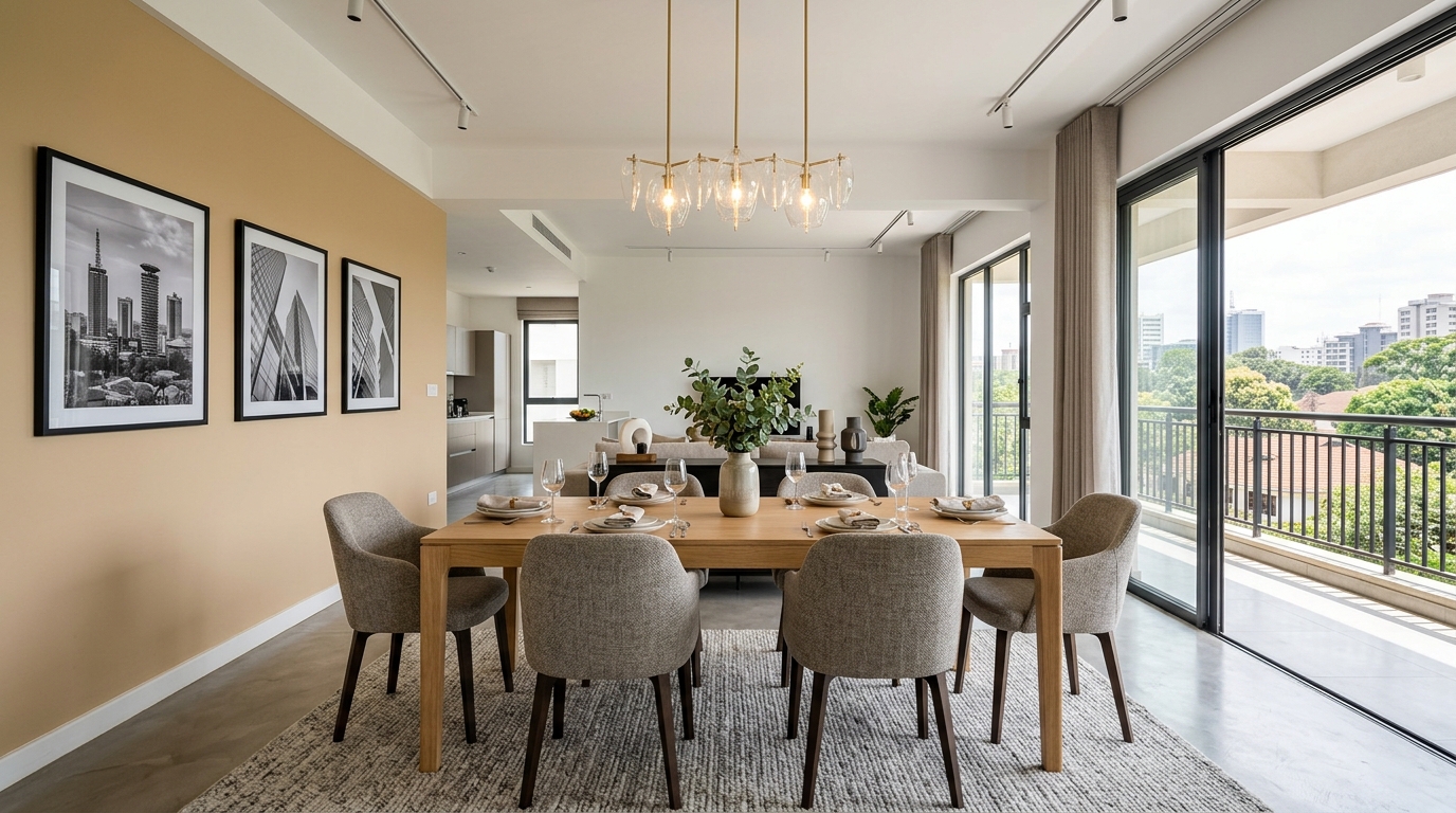 Almond Beige paint in a modern family dining room in Kileleshwa Nairobi