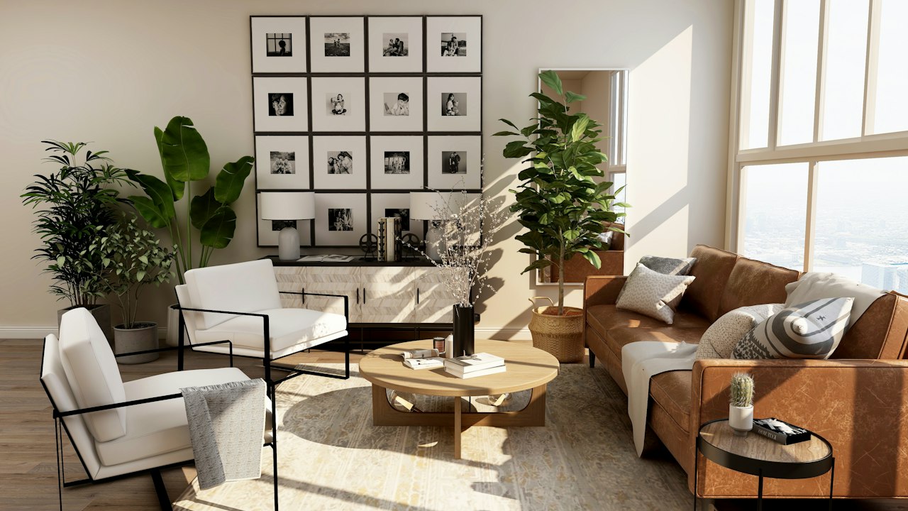 Antique White paint on living room walls featuring natural stone fireplace in Karen residence
