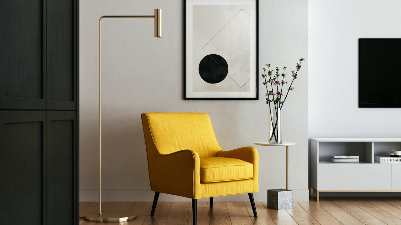 Mustard Yellow paint on a feature alcove wall in a modern apartment in Kileleshwa