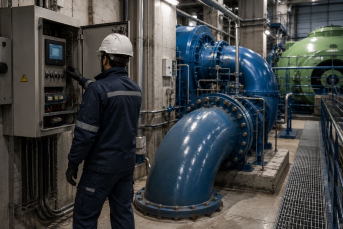 Tecnico durante attività di manutenzione su impianto idroelettrico