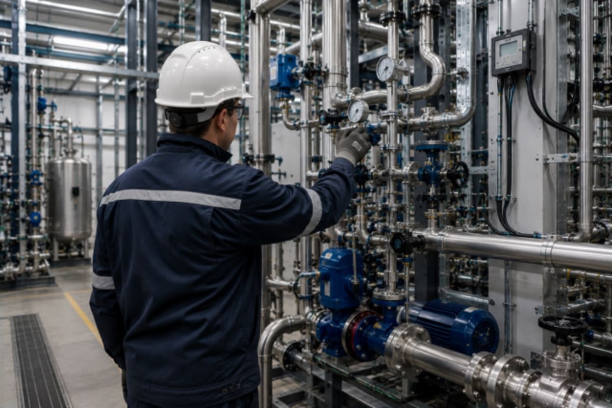Tecnico durante ispezione su impianto industriale