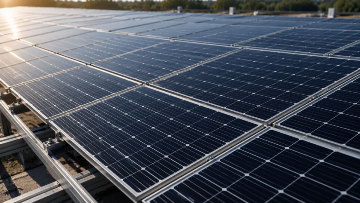 Dettaglio di moduli fotovoltaici in campo