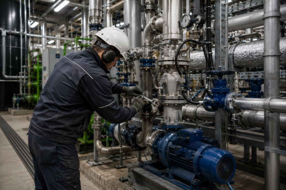 Tecnico durante attività di manutenzione su impianto a biomassa e biogas