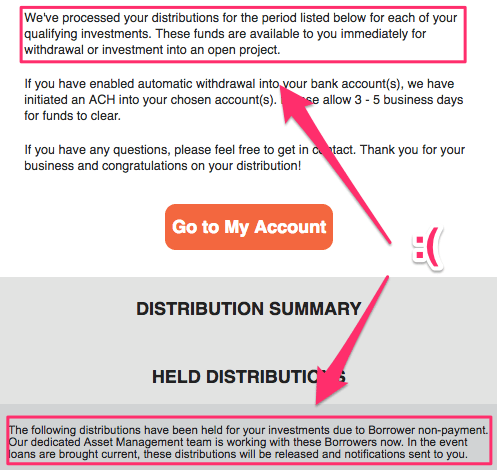 screenshot of email from patch of land that says both that funds are immediately available and also says that funds are being withheld. A very confusing email!