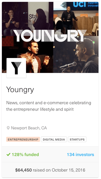 screenshot from youngry equity crowdfunding campaign