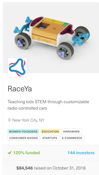 screenshot from raceya crowdfunding campaign