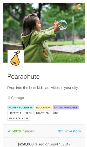 screenshot from pearachute crowdfunding campaign