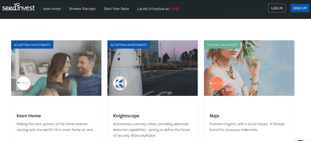 5 of the best equity crowdfunding sites for beginning investors -- screenshot of seedinvest offerings