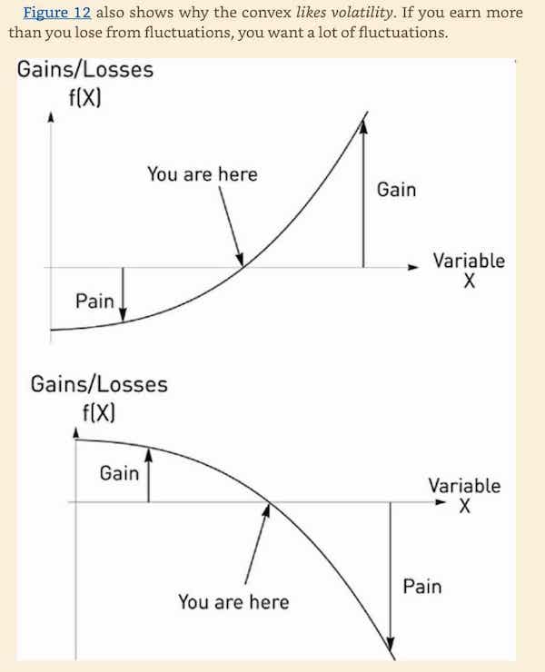 screenshot from kindle edition of nassim taleb's book antifragile showing the characteristic curves of convex and concave risk