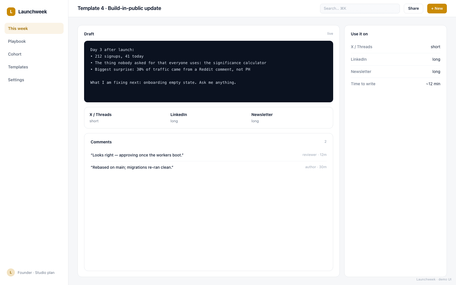 Launchweek screenshot
