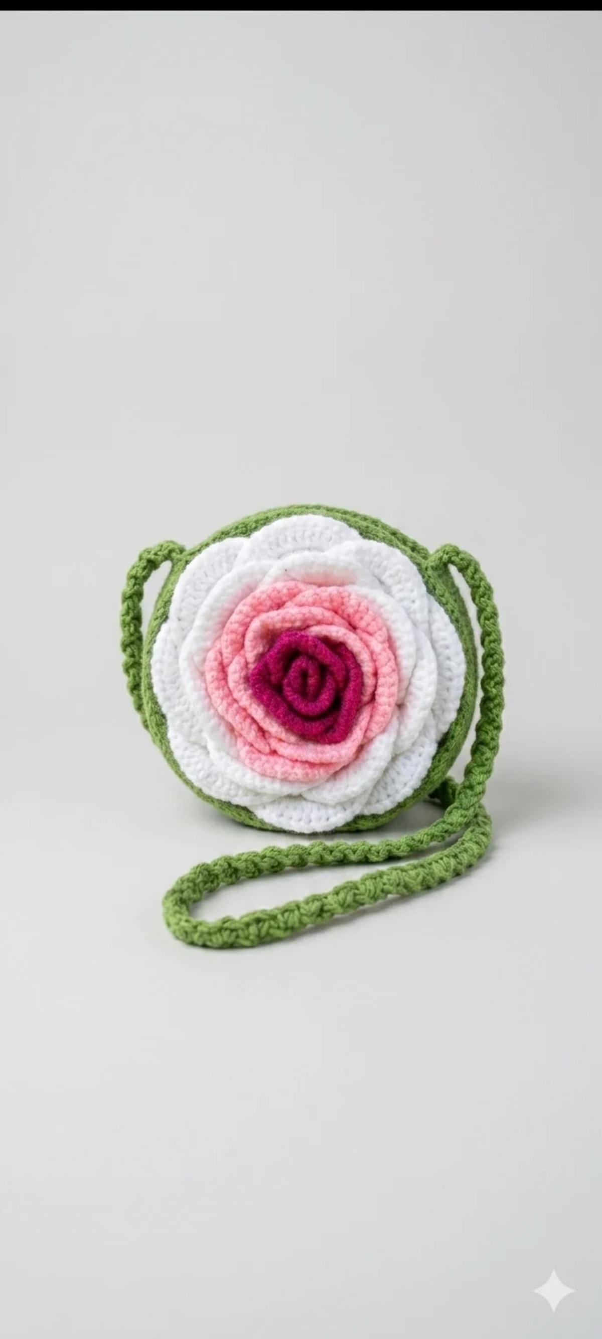 Crochet 3D White Pink Rose Bag