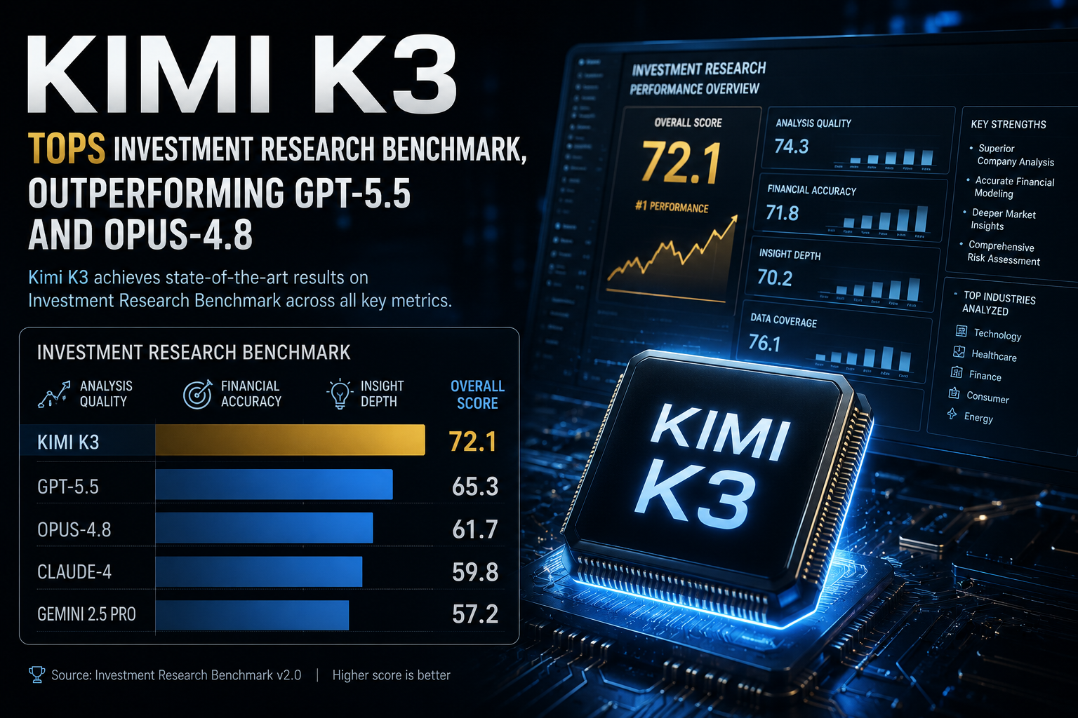Kimi K3 Tops Investment Research Benchmark, Outperforming GPT-5.5 and OPUS-4.8