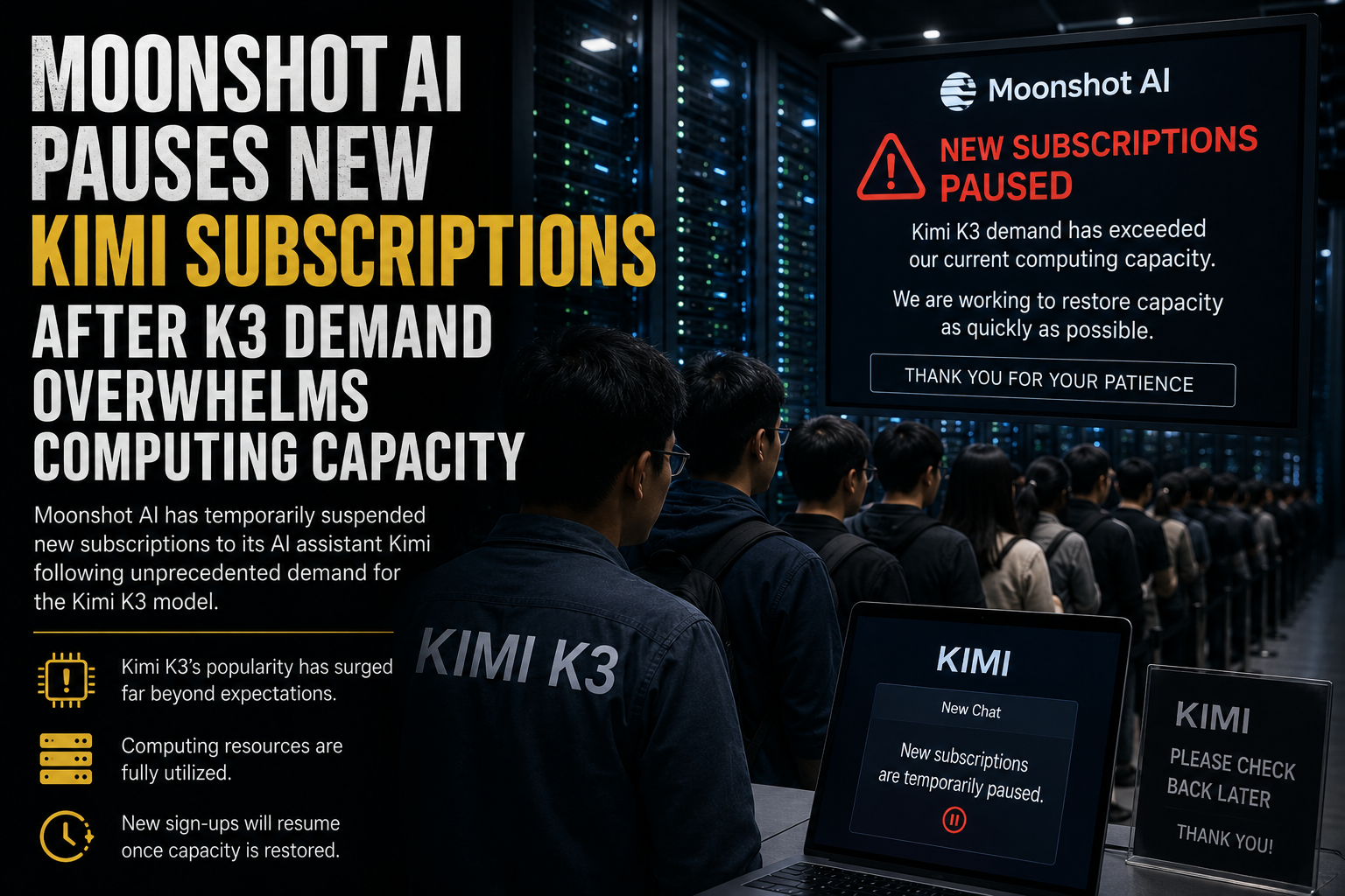 Moonshot AI Pauses New Kimi Subscriptions After K3 Demand Overwhelms Computing Capacity