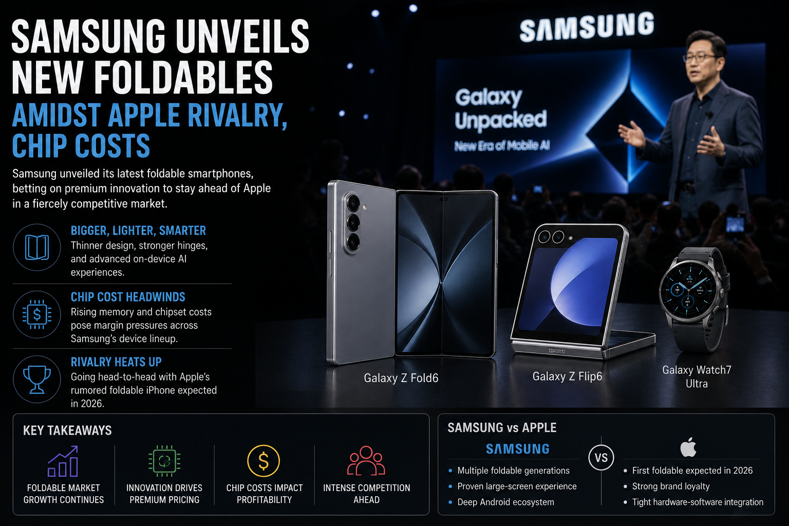 Samsung Unveils New Foldables Amidst Apple Rivalry, Chip Costs