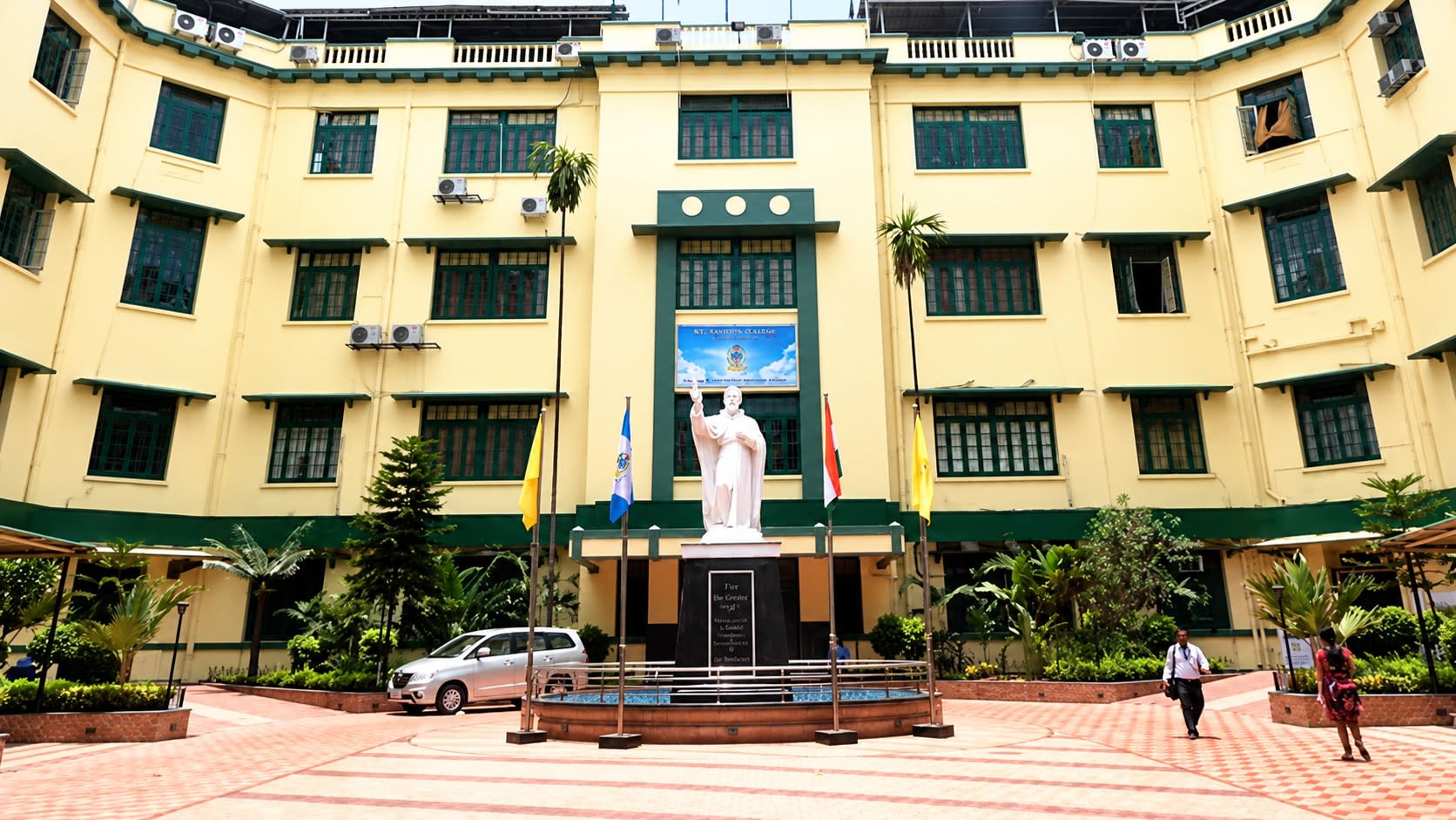 The College quadrangle and the statue of St. Francis Xavier