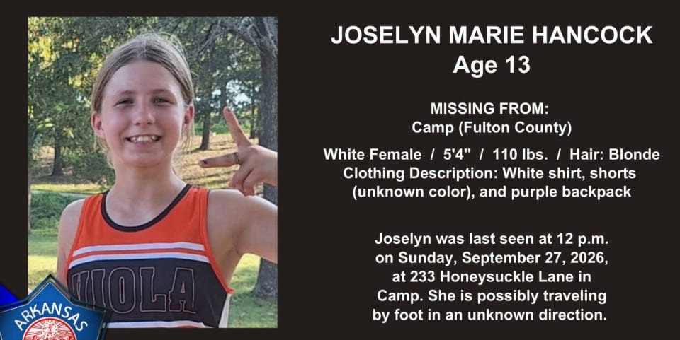 Fulton County, AR Missing Child Advisory Issued for 13-Year-Old