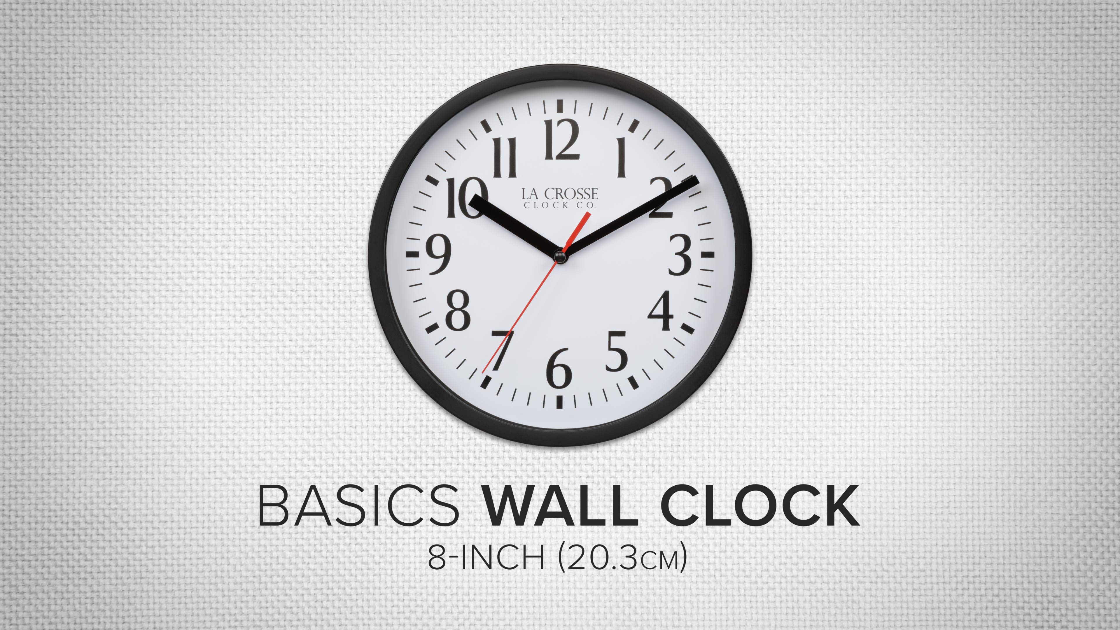 thumbnail video image 2 of La Crosse Clock 8 inch Basics Analog Quartz Wall Clock, 404-3020B, 2 of 7