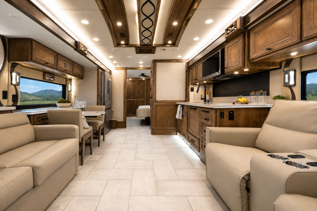 Tiffin luxury diesel motorhome living area