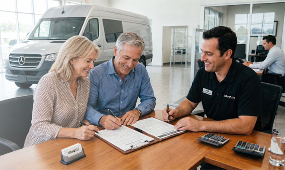 RV lease specialist helping customers