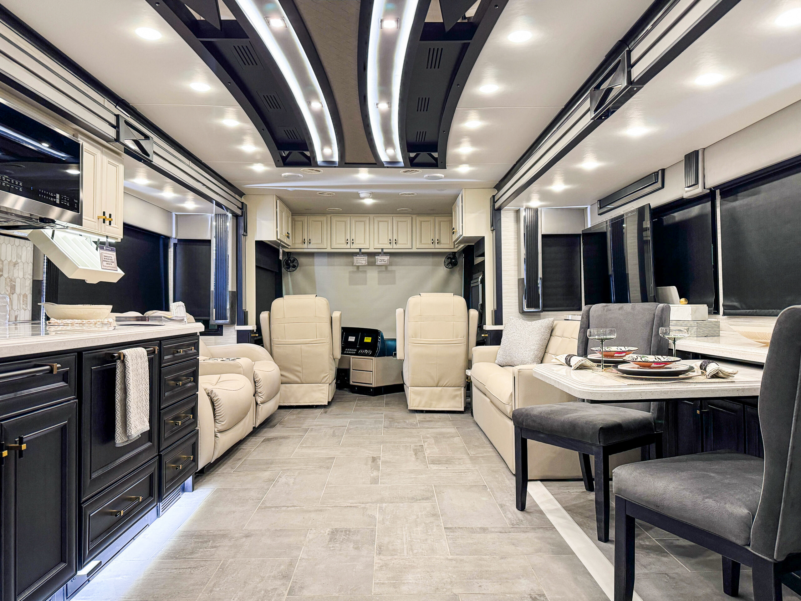 Tiffin motorhome interior showcasing residential craftsmanship and design
