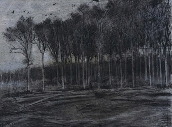 Vincent tekende regelmatig in het Liesbos. Zo maakte hij er in april 1981 vermoedelijk de tekening ‘Bosrand’.