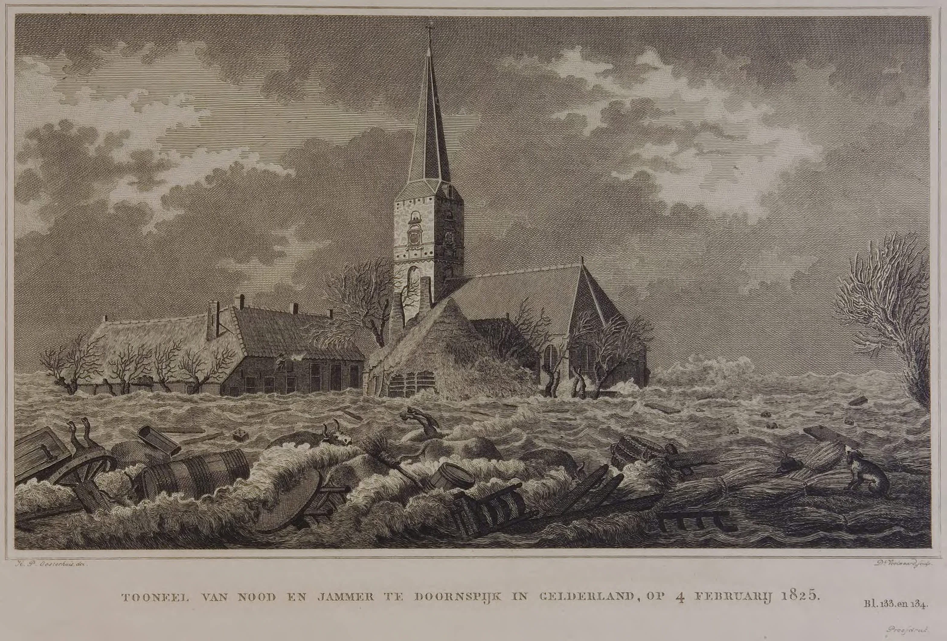 Het kerkje tijdens de stormvloed van 1825