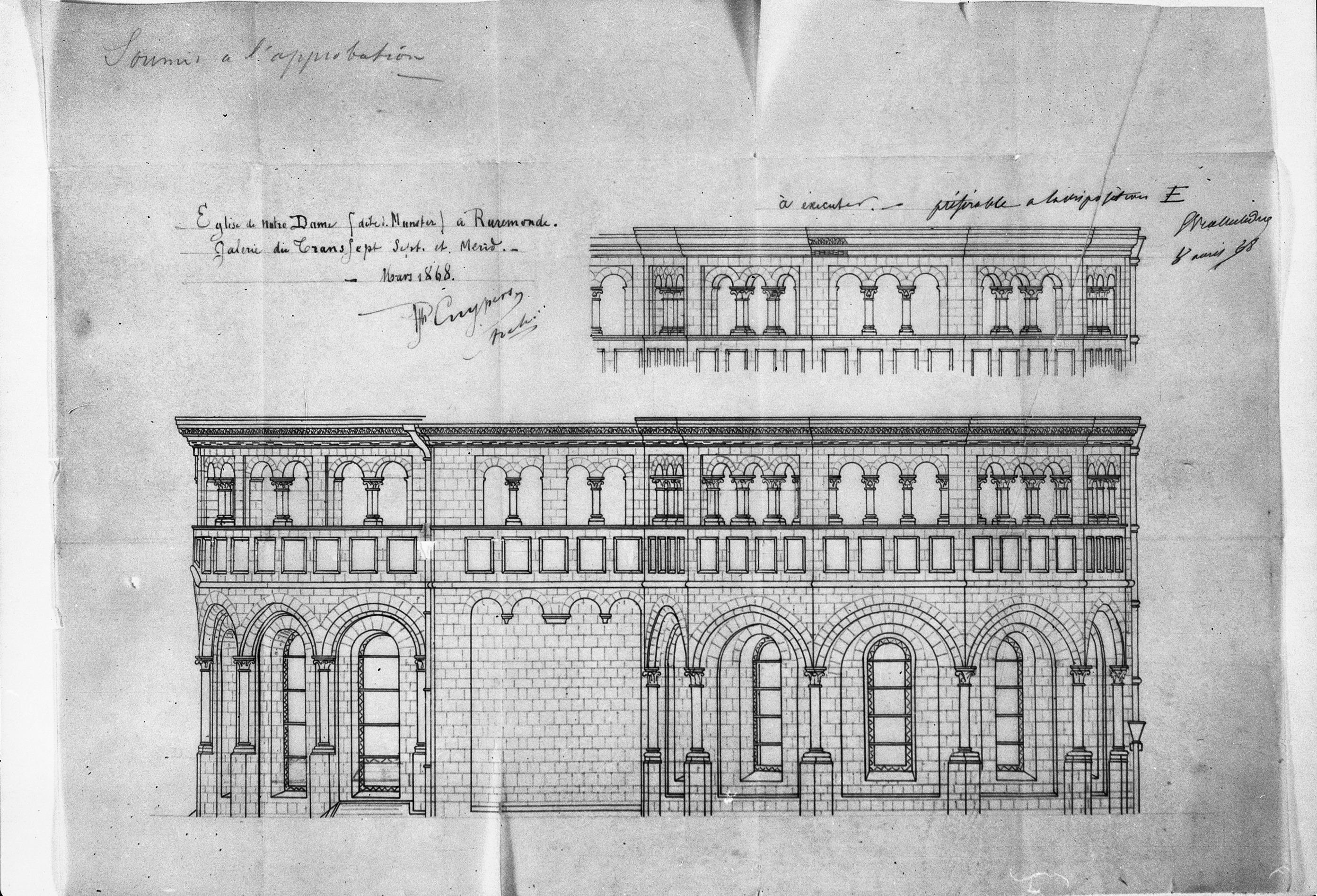 Tekening van restauratie door Cuypers