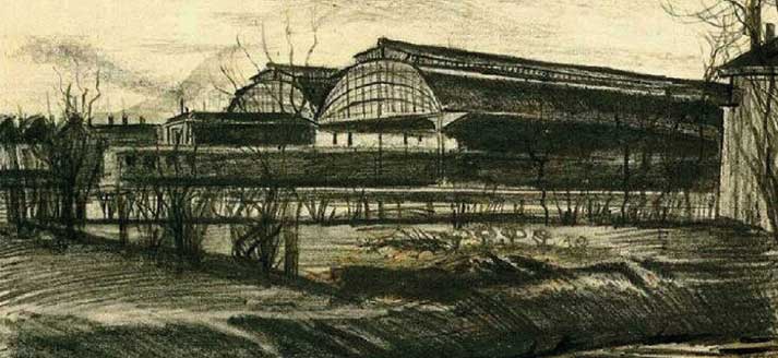 Vincent van Gogh, schets van het Rijnspoor in Den Haag, 1882