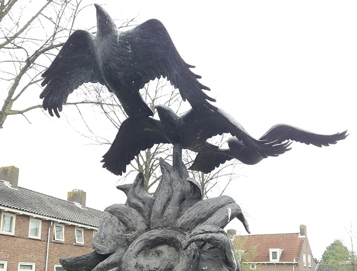 Zonnebloem met kraaien