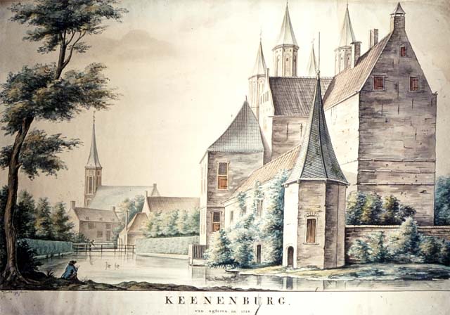 aquarel Keenenburg in 1728 door E. van der Burgh